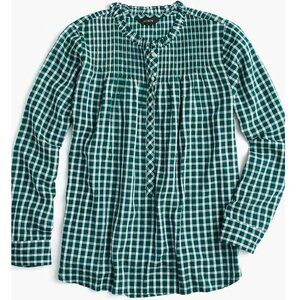 J. Crew ruffle classic popover shirt in mini windowpane (2, academic green)